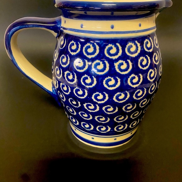 Polish Pottery Cobalt Blue & White Swirls Pitcher - Picture 4 of 10